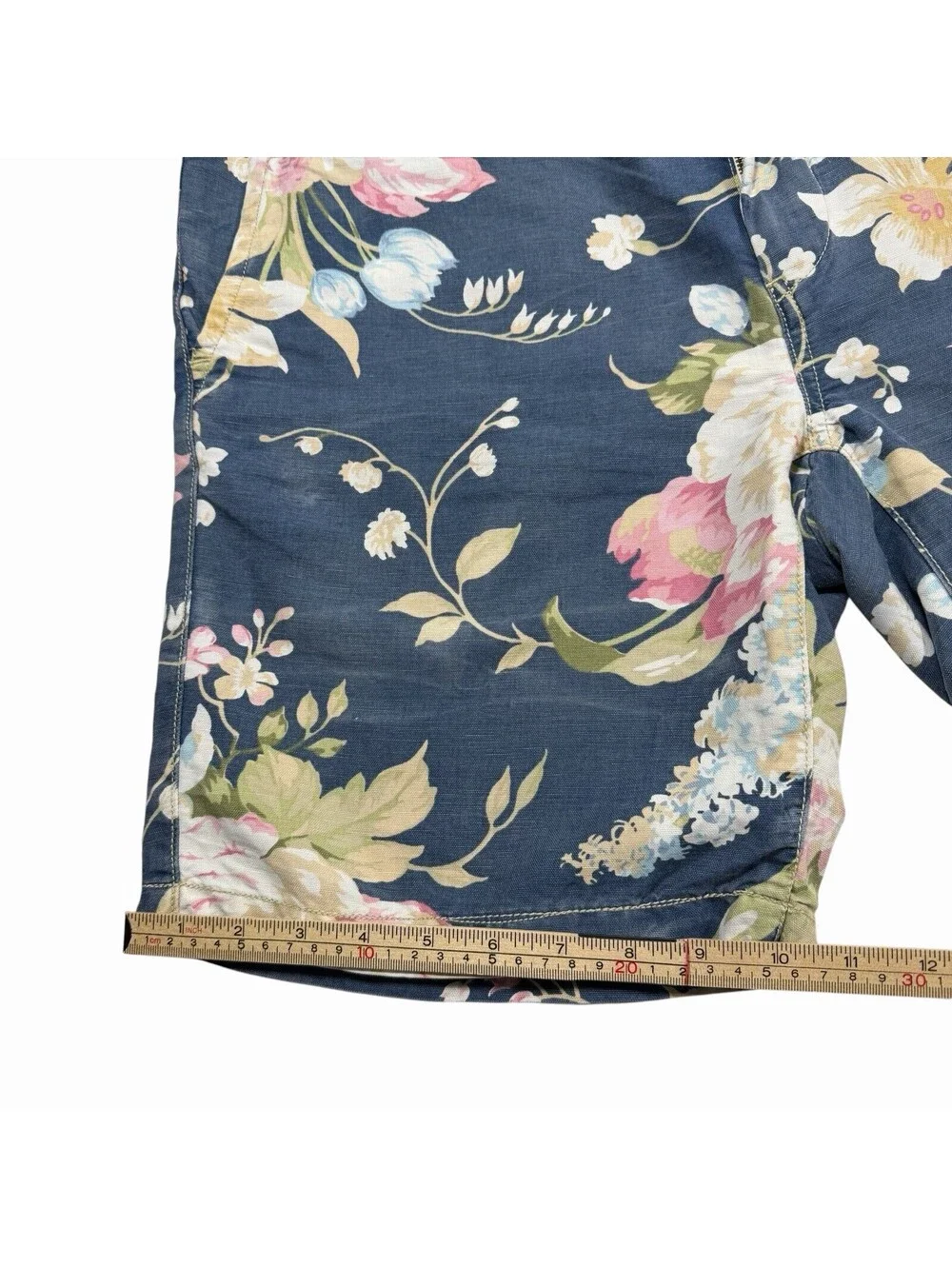 Polo Ralph Lauren Mens Blue Floral Print Linen Blend Shorts Size 34